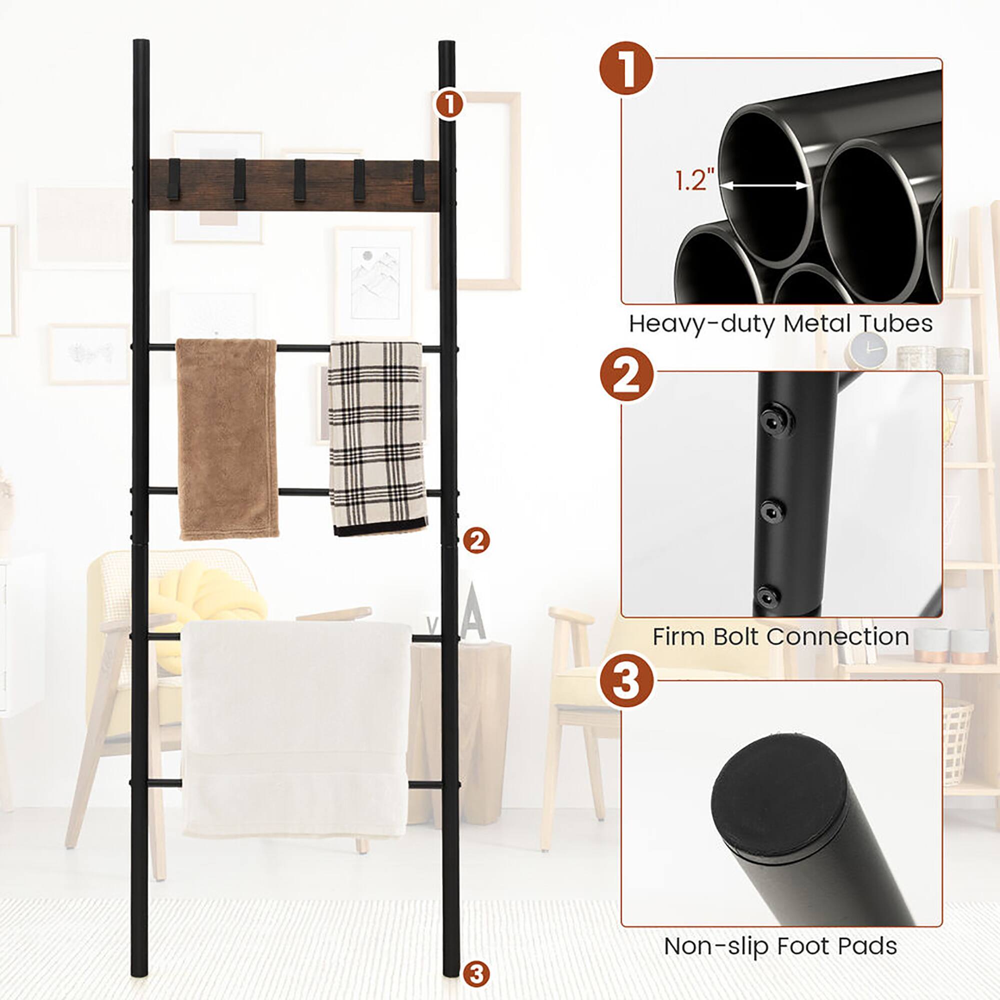 1. 1.2" Heavy-duty Metal Tubes  
2. Firm Bolt Connection  
3. Non-slip Foot Pads