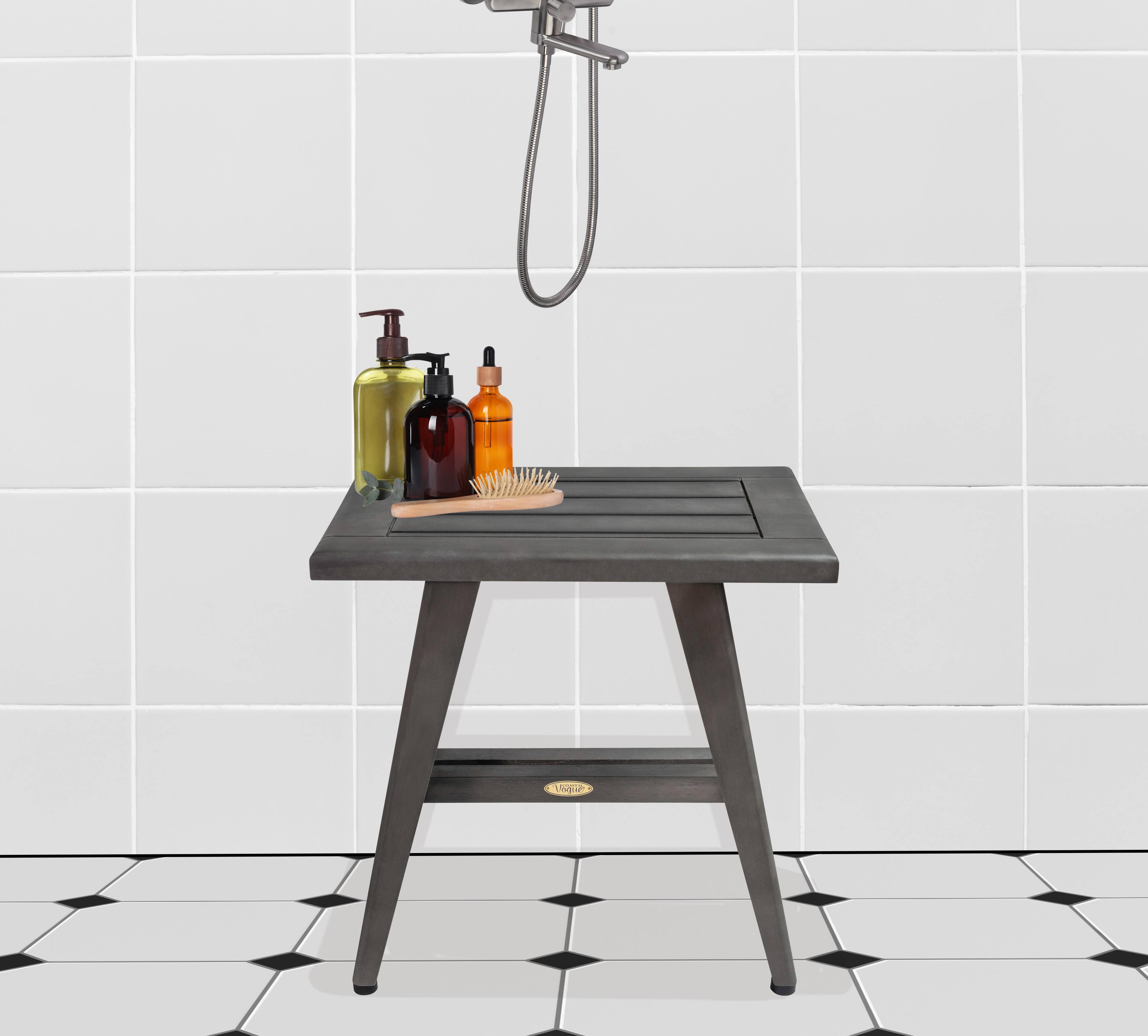 Back. CoastalVogue - CoastalVogue MidCentury 18” Shower Bench in Antique Gray Finish - Antique Gray.