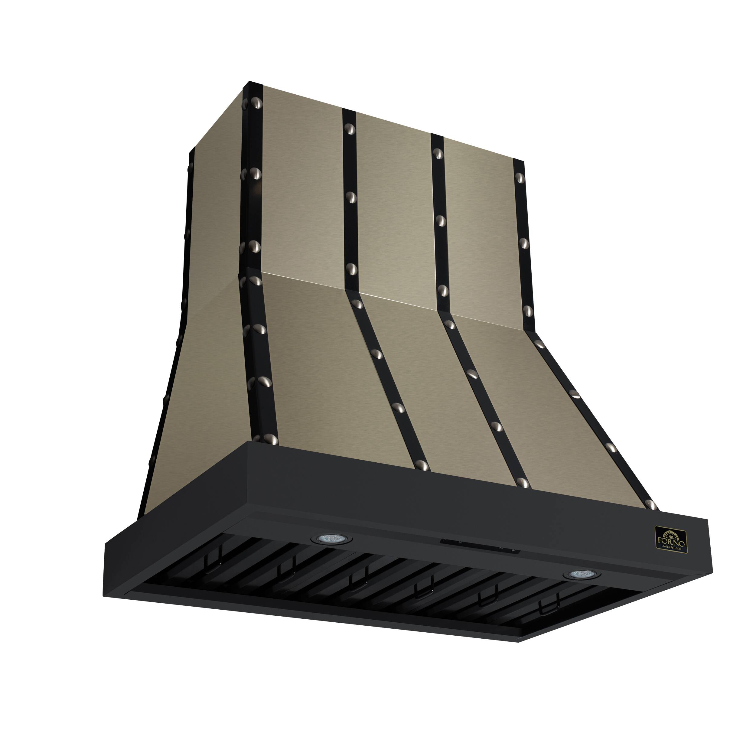 Left. Forno Appliances - Ambassador 36" Wall Mount Range Hood with Touch Controls, LED Lighting and Remote Control - Black with Copper Trim - Black/Copper.