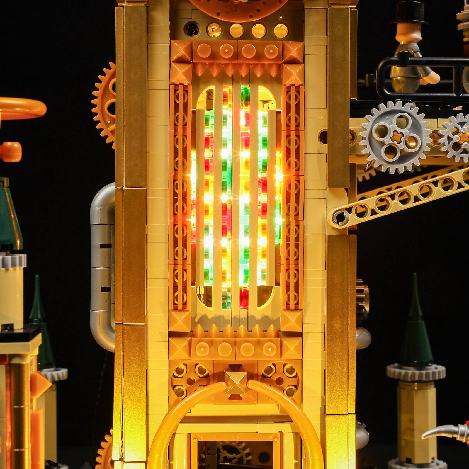 Alt View 4. Lumibricks - Steampunk Astronomy Tower Building Kit, 2744 Pieces, LED Lights, Movable Gears and Telescope, Ages 16+.