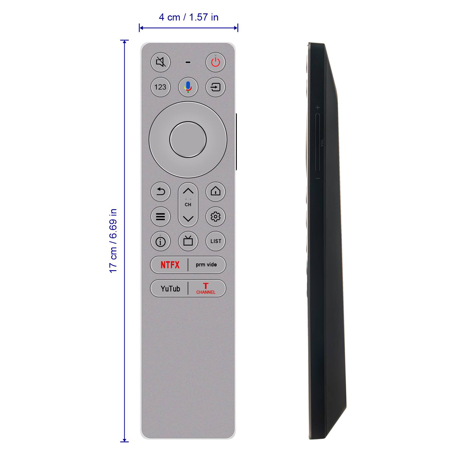 4 cm / 1.57 in

123

CH

LIST

NTFX

prm vide

YuTub

CHANNEL

17 cm / 6.69 in