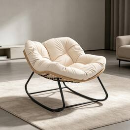 Loheer - Rocking Egg Chair Oversized Papasan Chair with Cushion - Cream White
