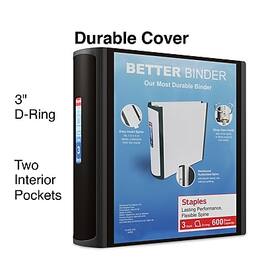 Staples - 3" 3-Ring Better Binder, 12/Pack - Black