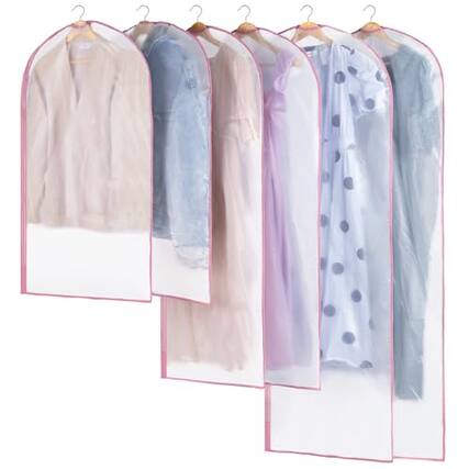 Front. Vulpecula Spade - 6 Pack Garment Bags for Hanging Clothes - Translucent Suit Bag for Closet Storage, Clothes Cover for Hanging Shirts, - Pink.