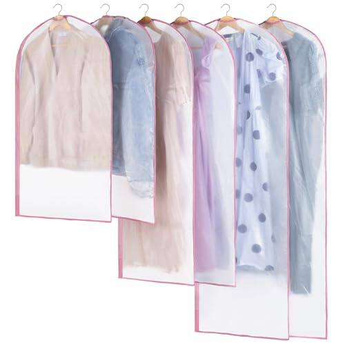 Front. Vulpecula Spade - 6 Pack Garment Bags for Hanging Clothes - Translucent Suit Bag for Closet Storage, Clothes Cover for Hanging Shirts, - ‎Pink.