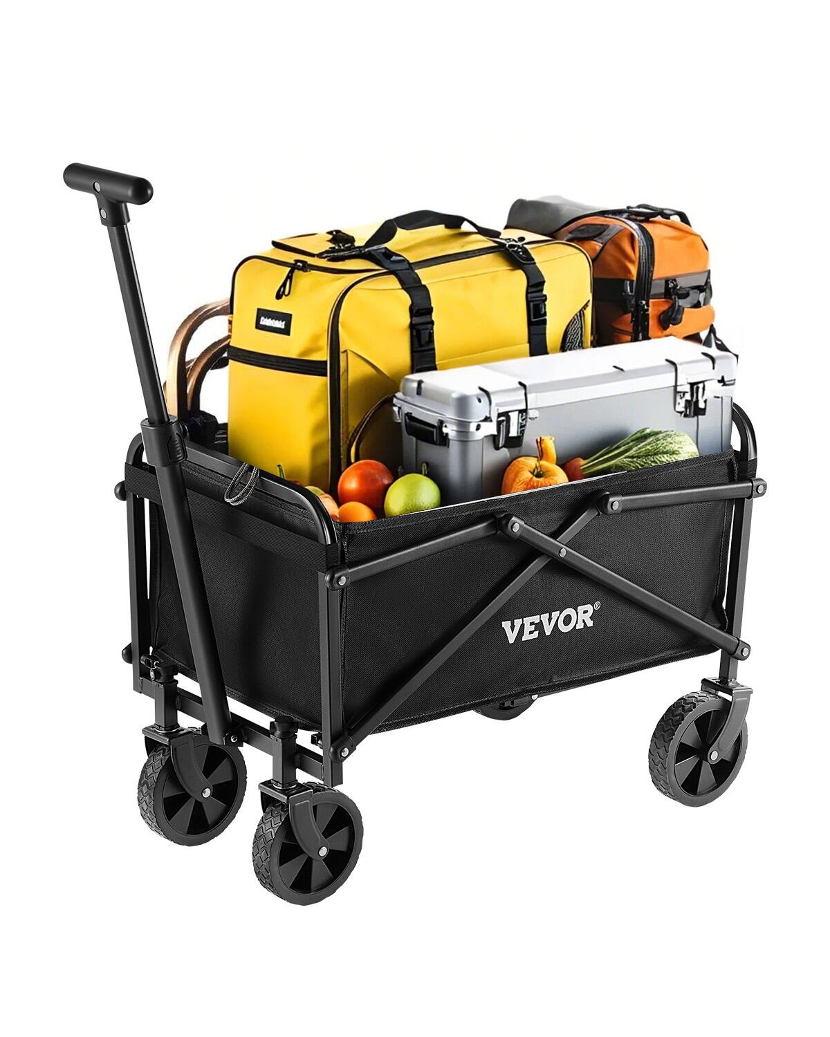 VEVOR - Collapsible Wagon Carts, 80L & 200LBS Folding Wagons with All-Terrain Wheels, Heavy Duty Outdoor Utility Cart - Black