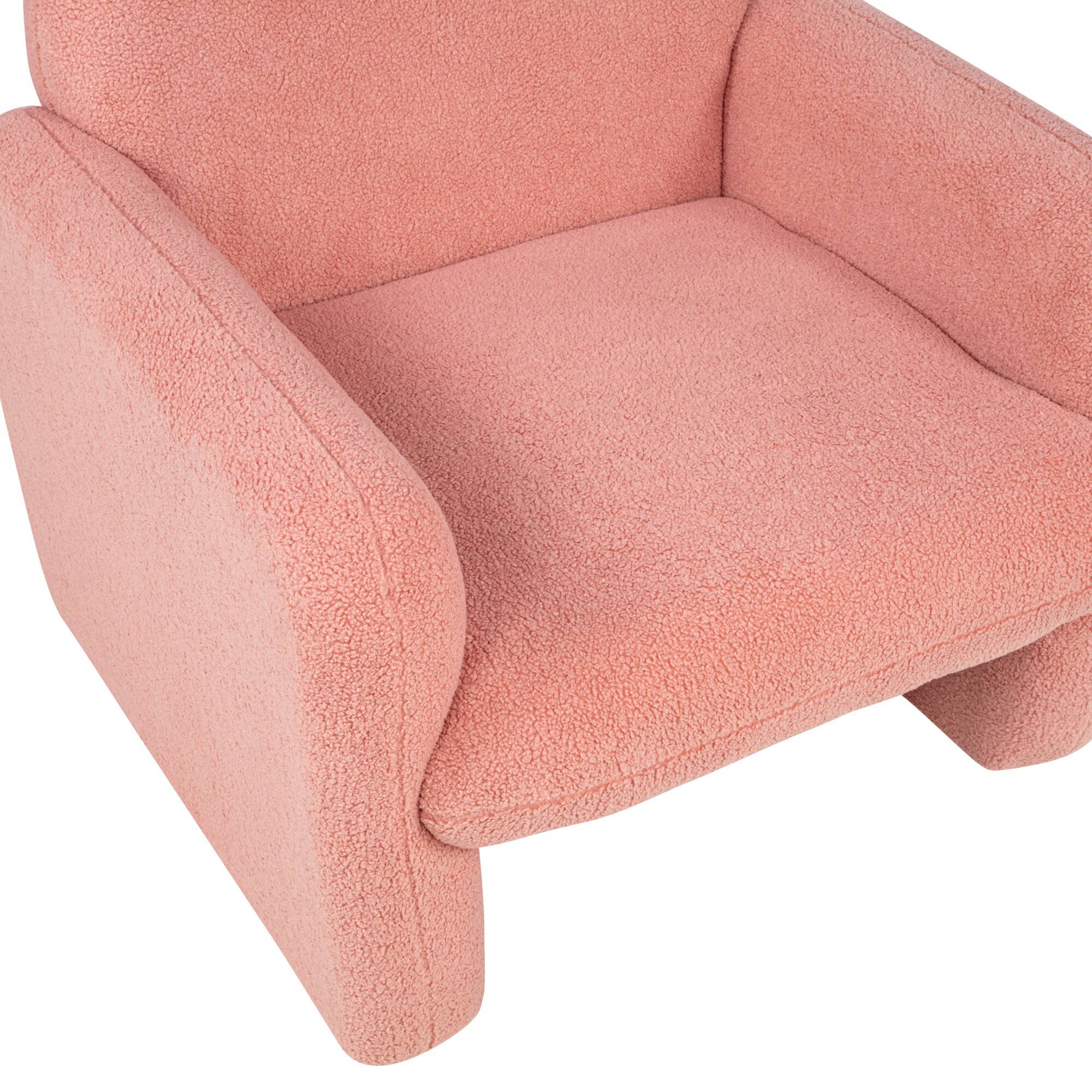 Alt View 4. GOODSILO - Minimalist Teddy Fleece Single Sofa Chair with Arms and Pillow for Living Room, Bedroom, Study - Pink.