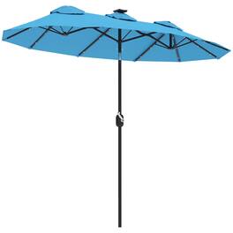 Spaco - 9.7ft Double-Sided Patio Umbrella,LED Solar Light,Tilt,Crank,12 Ribs - Light Blue