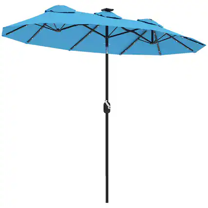 Front. Spaco - Spaco 9.7ft Double-Sided Patio Umbrella,LED Solar Light,Tilt,Crank,12 Ribs - Light Blue.