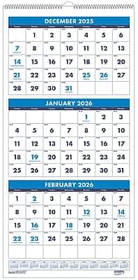 House of Doolittle - 2026 12.25" x 26" Three-Month Wall Calendar - Blue