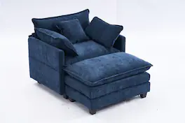 JUJABU - Chenille Modular Single Sofa with Ottoman and Pillow for Living Room - Blue