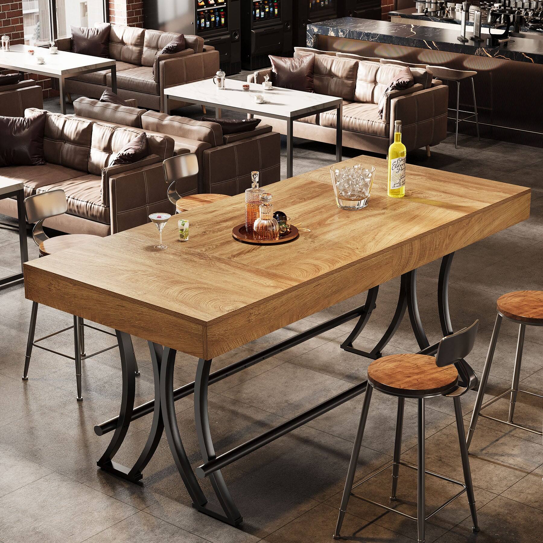 Alt View 2. Tribesigns - Dining Table with Engineered Wood Construction and Wood Grain Finish for Dining Room and Kitchen - Brown.