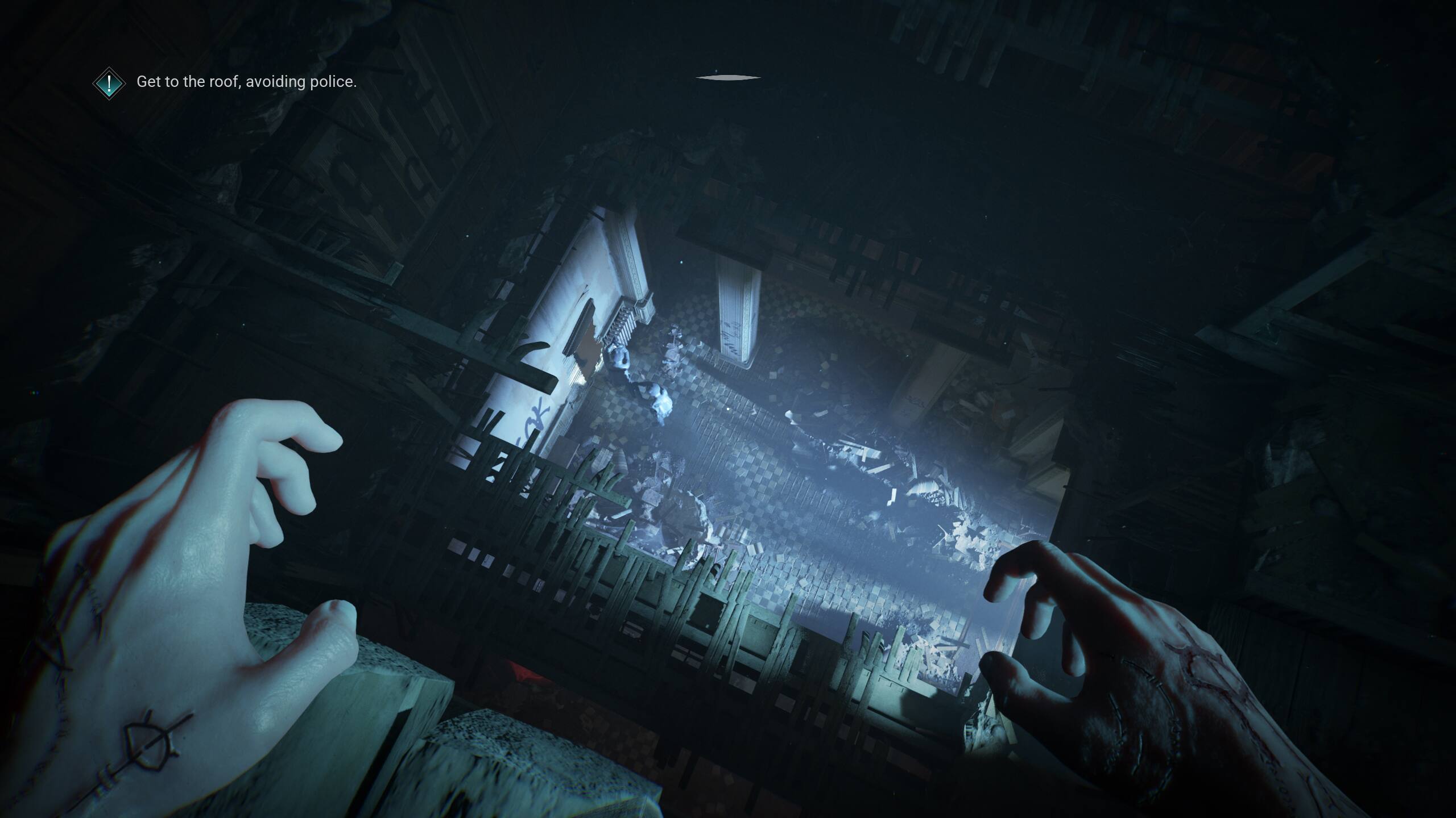 Get to the roof, avoiding police.