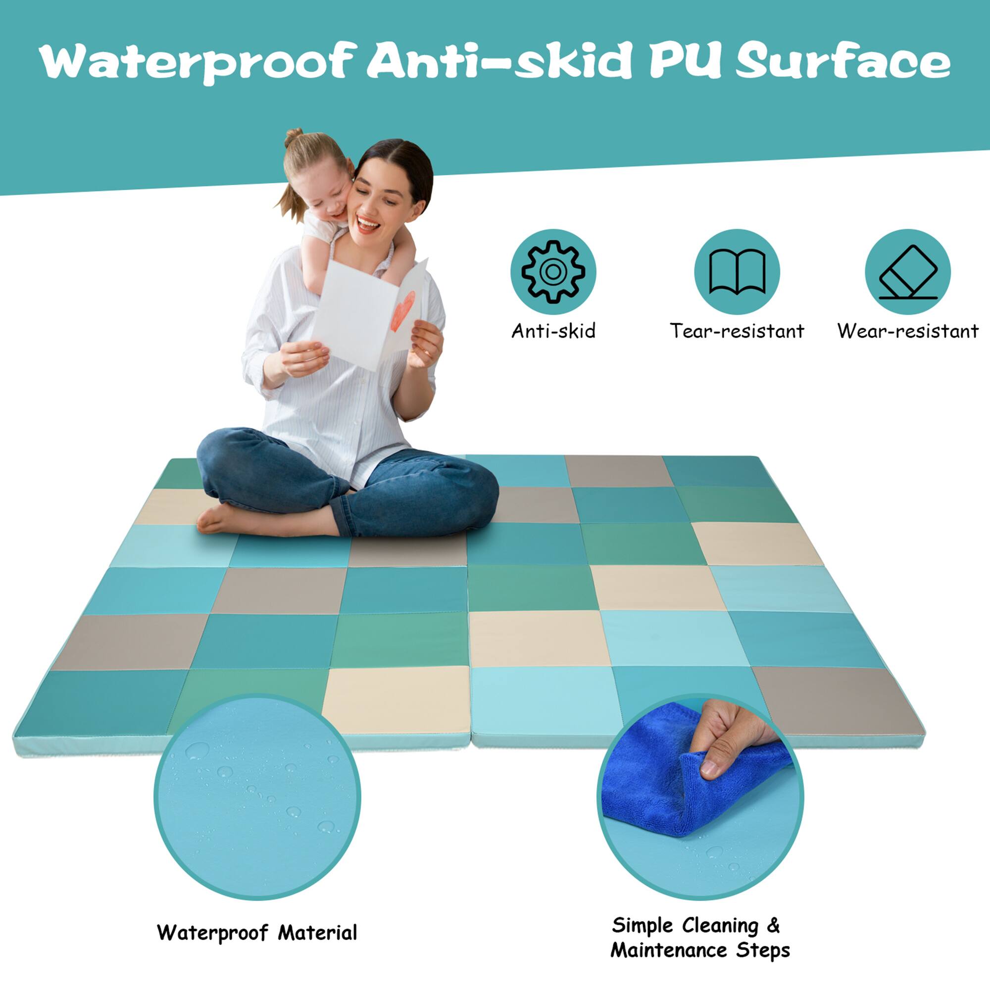 Waterproof Anti-skid PU Surface: This product is designed to provide a waterproof and anti-skid surface, making it suitable for various applications such as flooring, walls, and other surfaces. The PU material is tear-resistant and wear-resistant, ensuring durability and long-lasting performance. The simple cleaning and maintenance steps make it easy to keep the surface clean and looking its best.