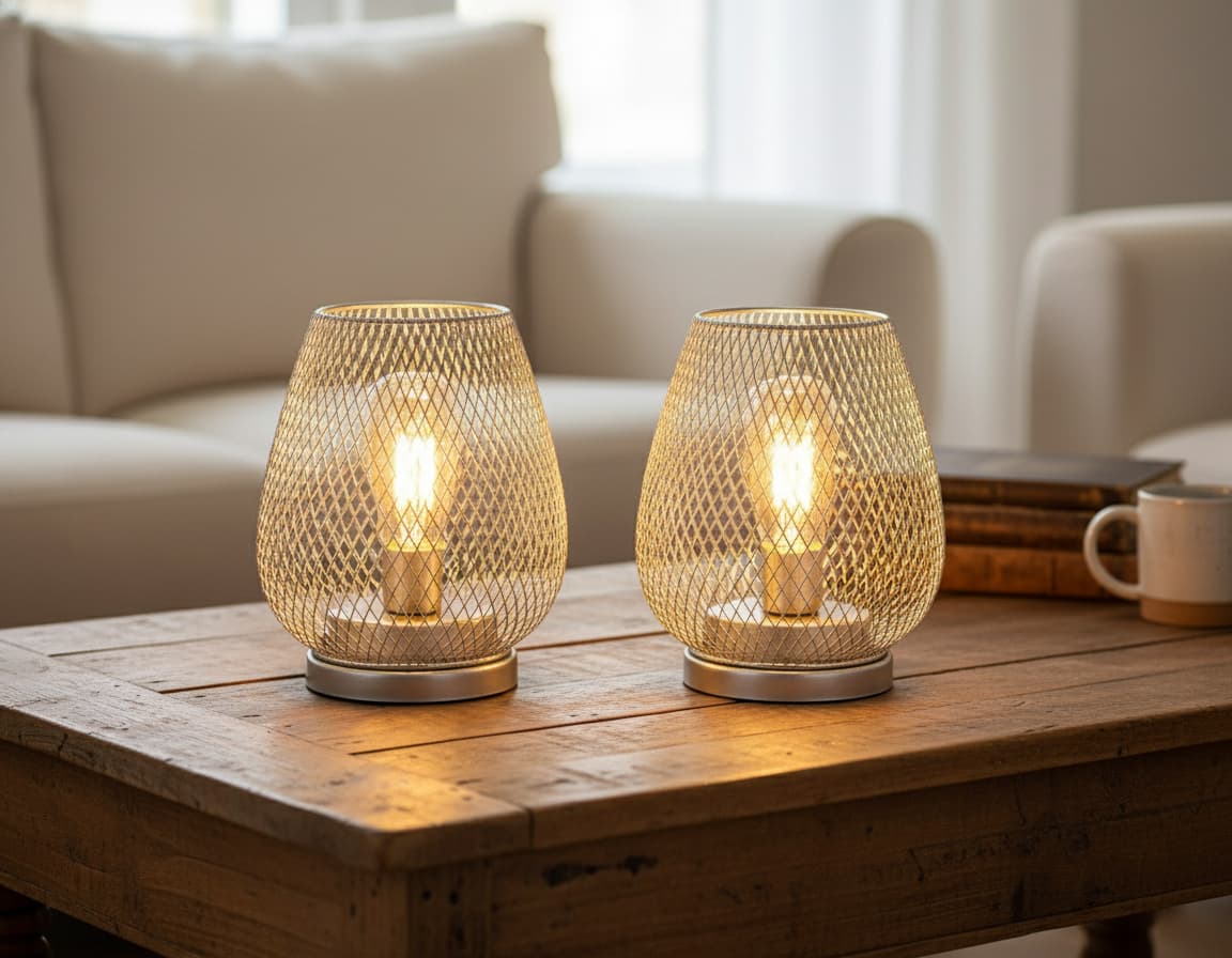 Alt View 2. FINEAK - Set of 2 Battery-Powered LED Lanterns - Metal Cage Accent Lights for Indoor & Outdoor Use (Silver) - Silver.