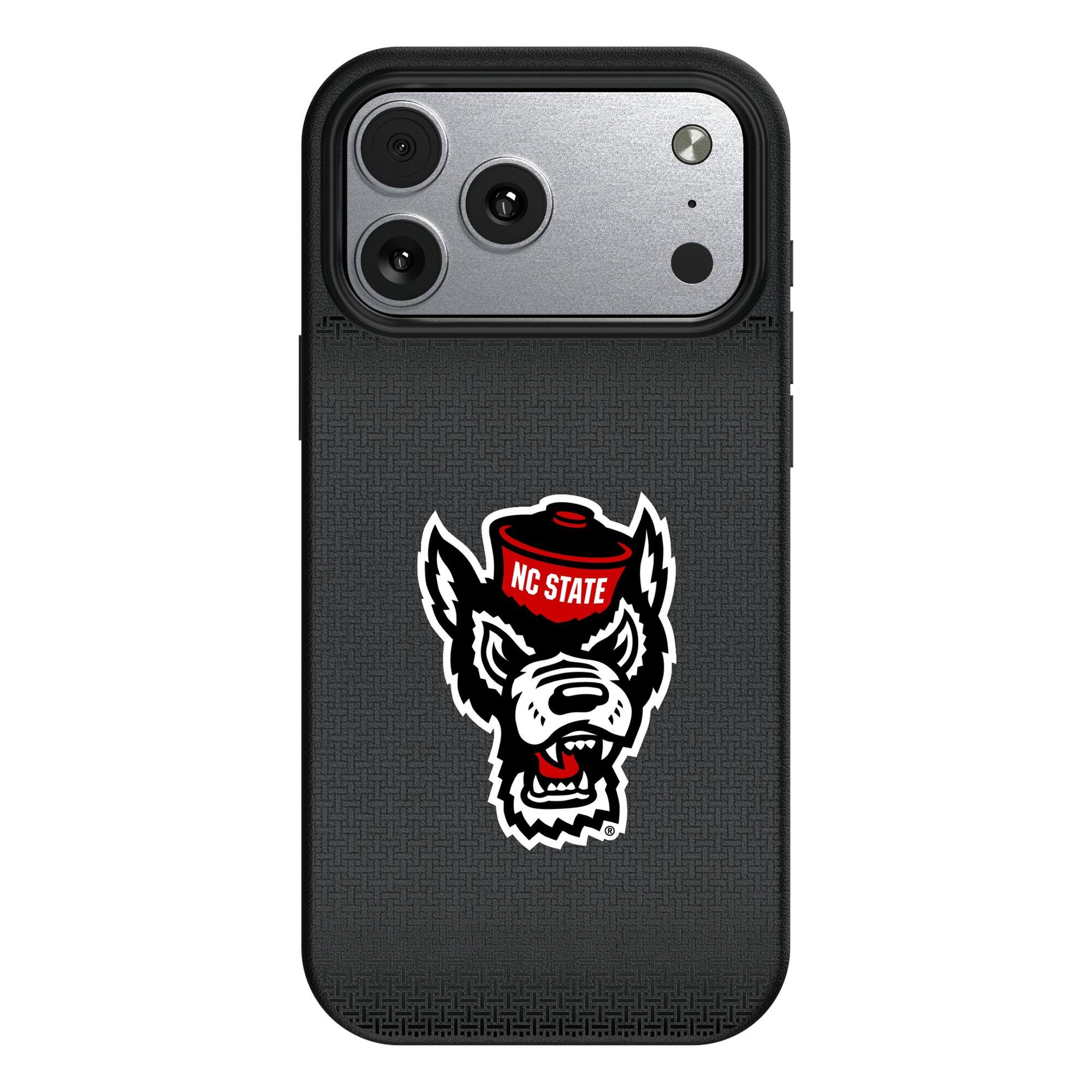Front. Keyscaper - NC State Wolfpack Linen Logo iPhone Magnetic Bump Case - 15 Pro Max - Black.