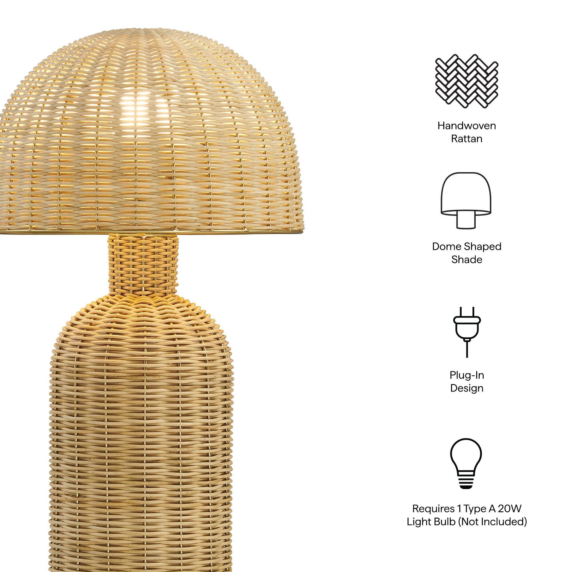 Handwoven Rattan Dome Shaped Shade  
Plug-In Design  
Requires 1 Type A 20W Light Bulb (Not Included)