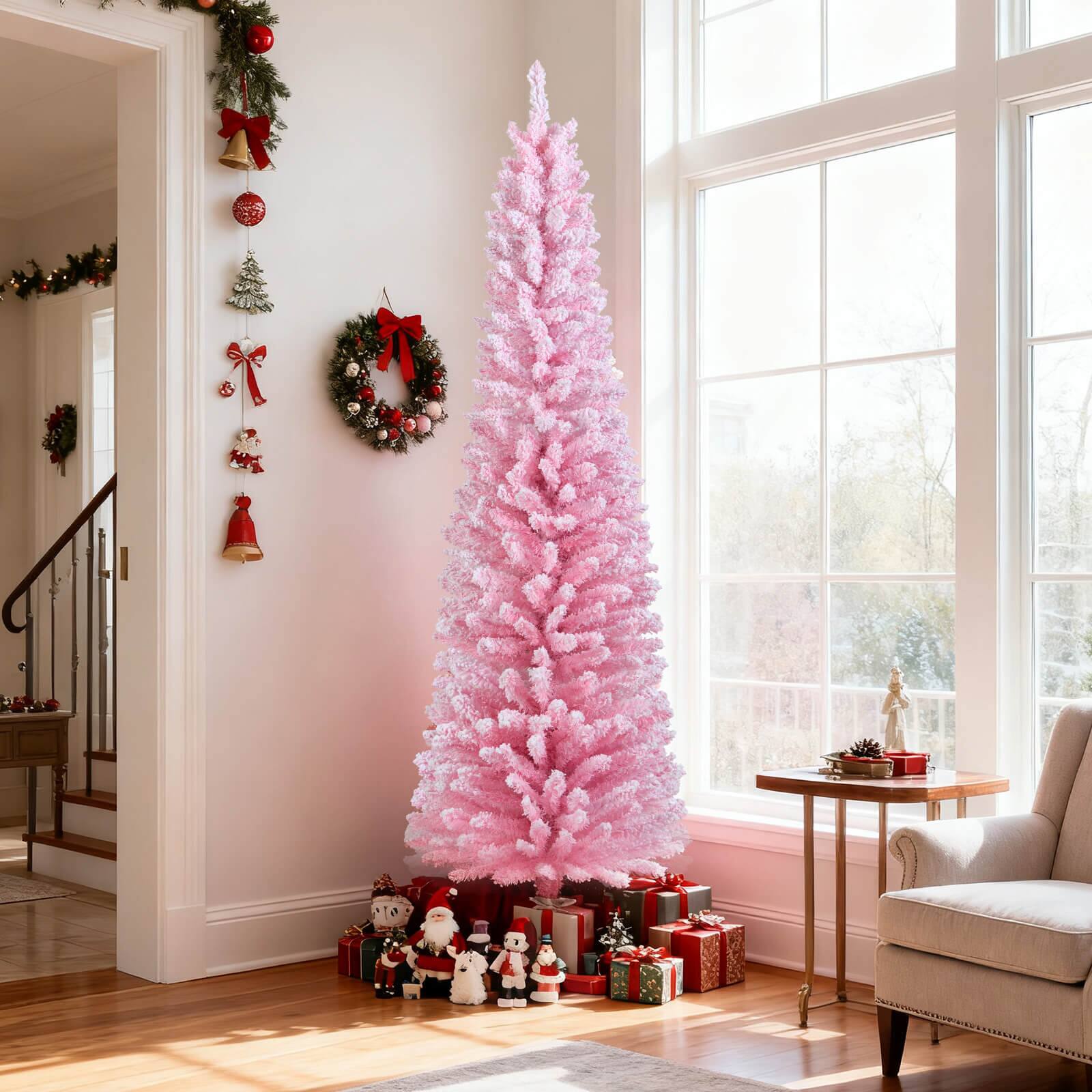 Alt View 2. Costway - Costway 6 FT Artificial Christmas Tree with 328 Branch Tips & Folding Metal Stand for Home - Pink.