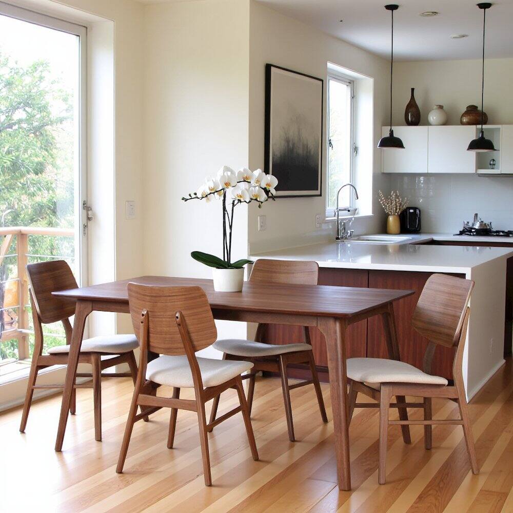 Angle. FurniFact - Brown Wood Rectangle 5 Piece Dining Table Set with 4 Chairs - Brown.