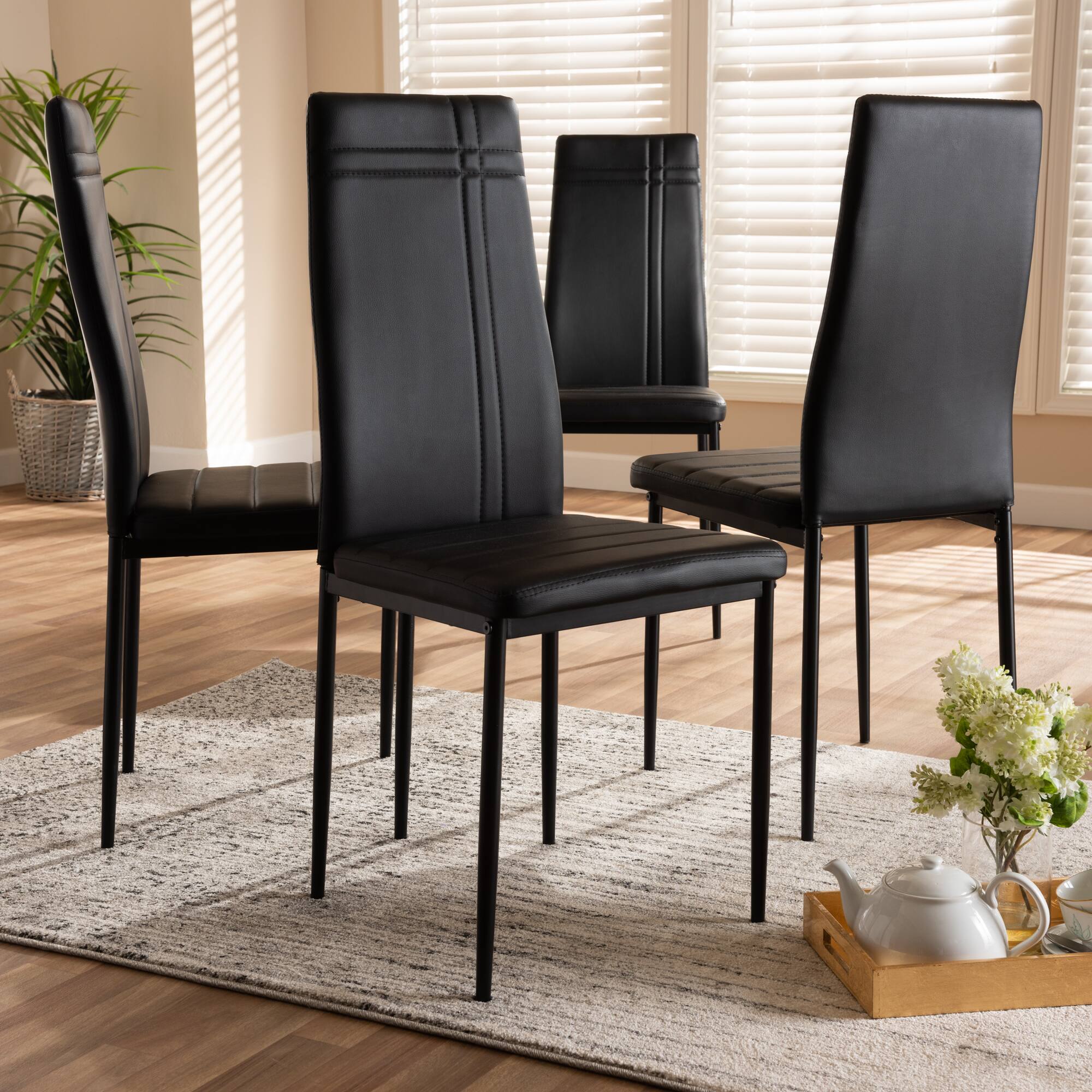 Back. Baxton Studio - Set of 4 Matiese Modern and Contemporary Faux Leather Upholstered Dining Chairs - Black.