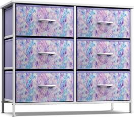 Sorbus - Dresser with 6 Drawers, Furniture Storage Tower Unit for Bedroom, Hallway, Closet Wood Top Fabric Drawers Chest - Purple Tie-Dye