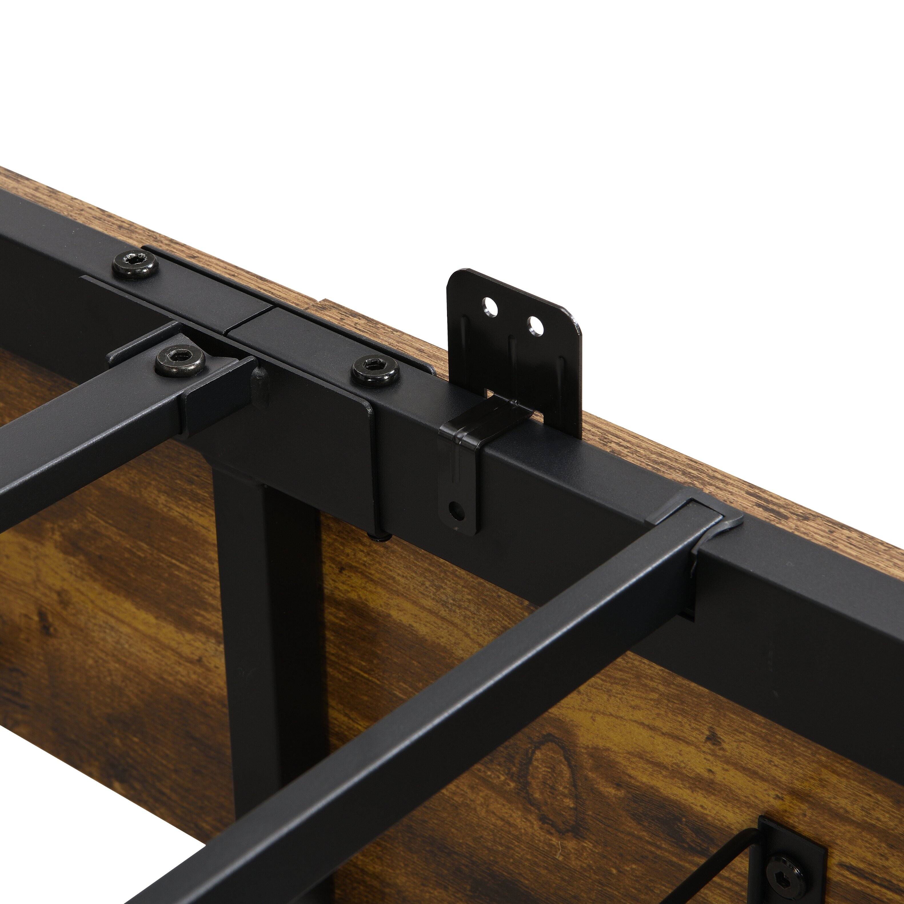 Alt View 5. LUCKY ONE - Queen Size Bed Frame with Charging Station,4 Storage Drawers and LED Lights - Brown+Grey.