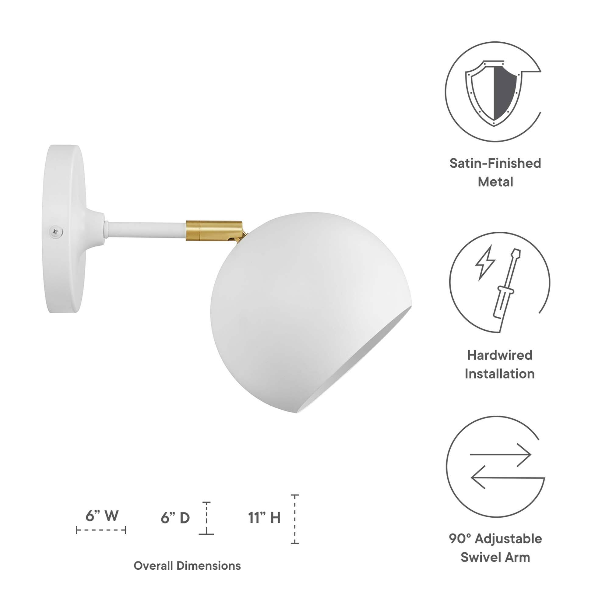 Satin-Finished Metal  
Hardwired Installation  
90° Adjustable Swivel Arm  

Overall Dimensions:  
6" W x 6" D x 11" H