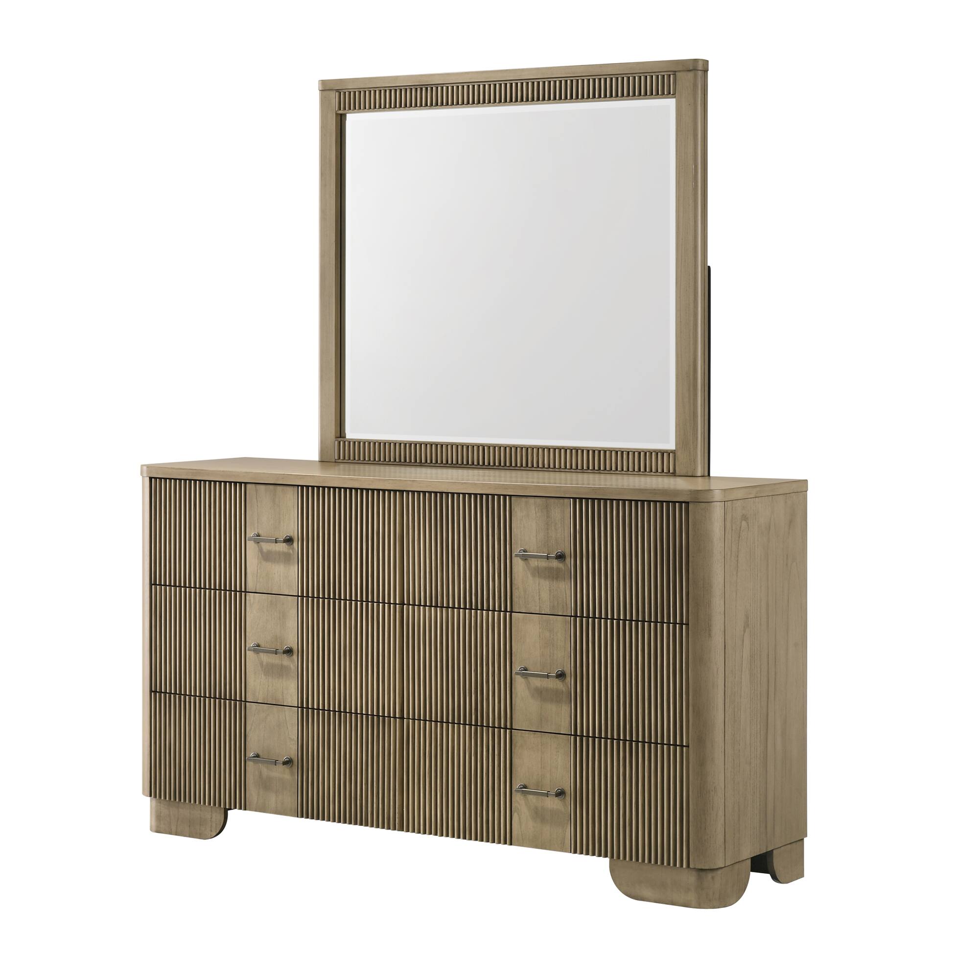 Angle. Kings Brand Furniture - Kings Brand Furniture Sierra White Oak Modern Fluted 6-Drawer Dresser with Mirror - White Oak.