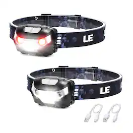 Lepro - Rechargeable LED Head Lamp with 5 Modes 2 Packs - Black