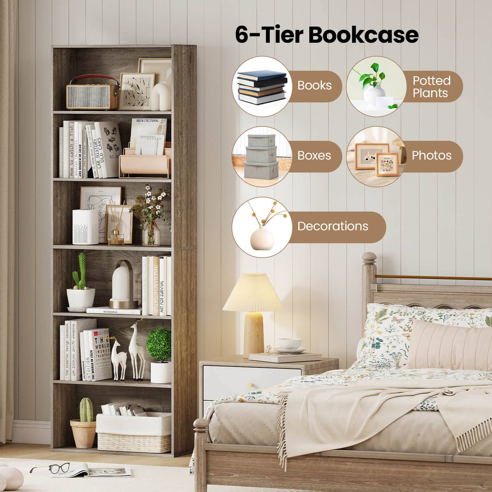 6-Tier Bookcase

- Books
- Potted Plants
- Boxes
- Photos
- Decorations