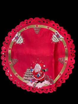 Jiallo - Santa Embroidered Cutwork Round Placemat, 23-Inch diameter Table Linen - Red