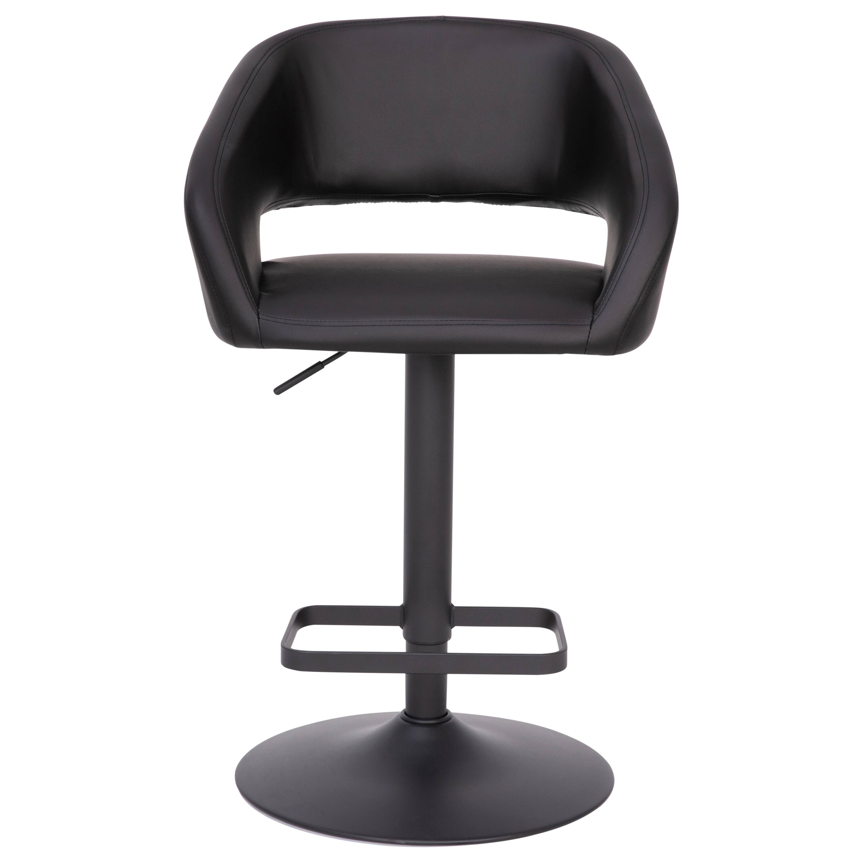 Alt View 9. Emma + Oliver - Shae Contemporary Upholstered Adjustable Height Barstool with Rounded, Cutout Mid-Back and Pedestal Base - Black Vinyl/Black Frame.