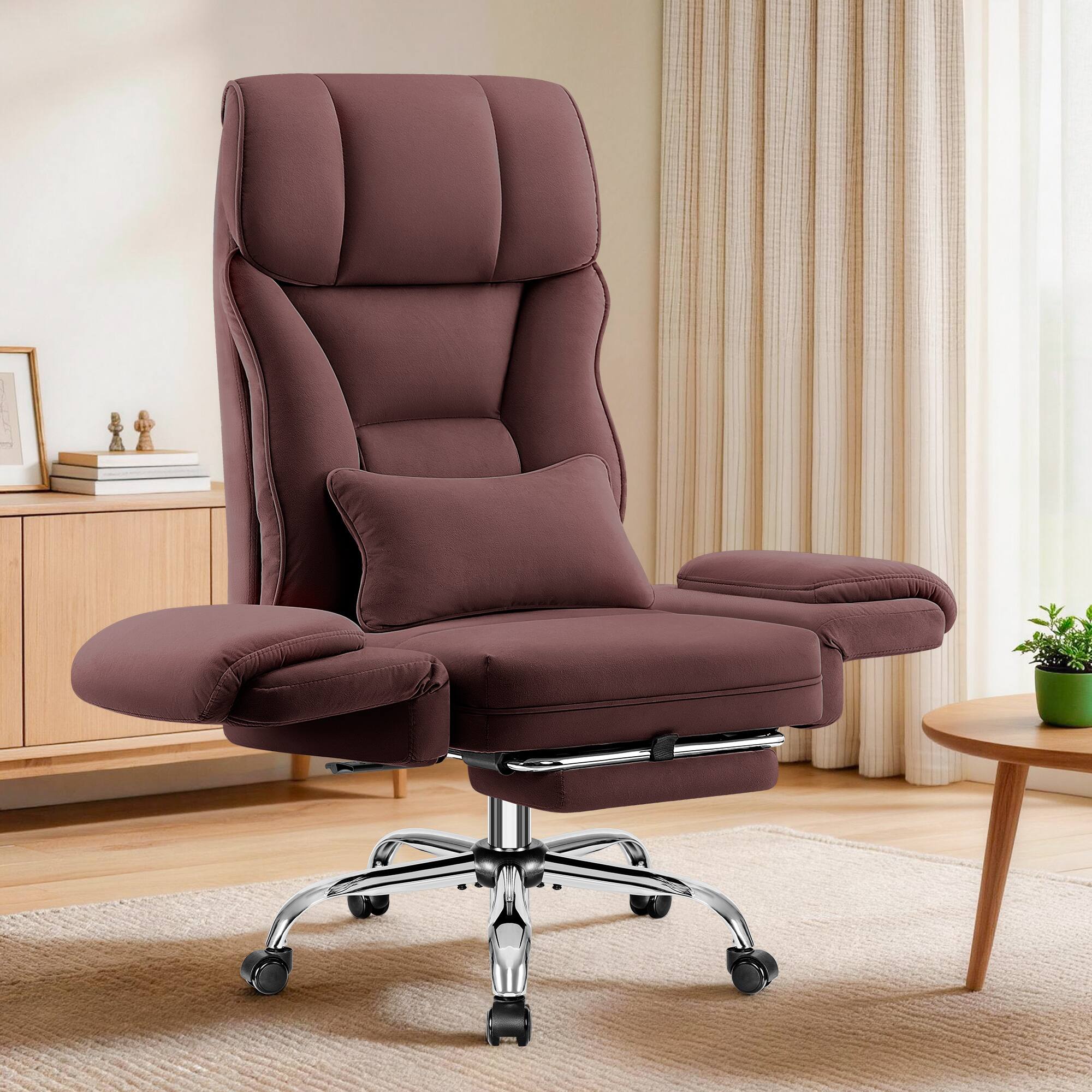 Alt View 7. Brick Attic - 500LBS Ergonomic Velvet Office Chair with Footrest,Wide Cross Legged Executive Chair with Flip-Up Arms, 120°Tilt - Red.
