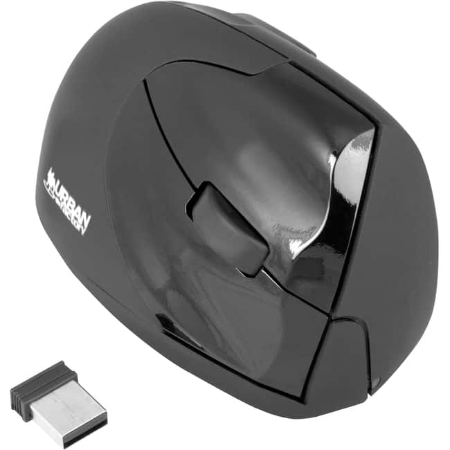 Urban Factory - Wireless ergonomic USB mouse - Optical - Wireless - Radio Frequency - USB - 1600 dpi - Scroll - Wireless - Black