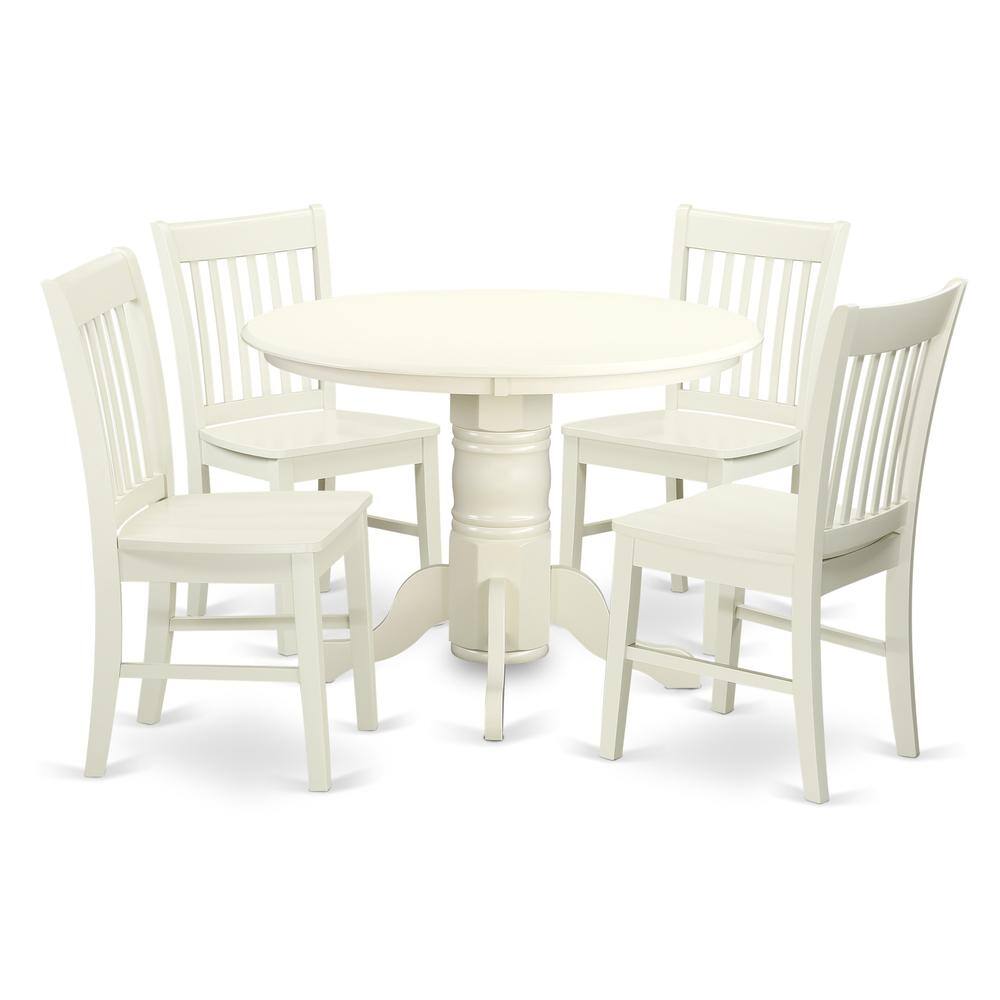 Back. East West Furniture - Dining Room Set Linen White - Brown.