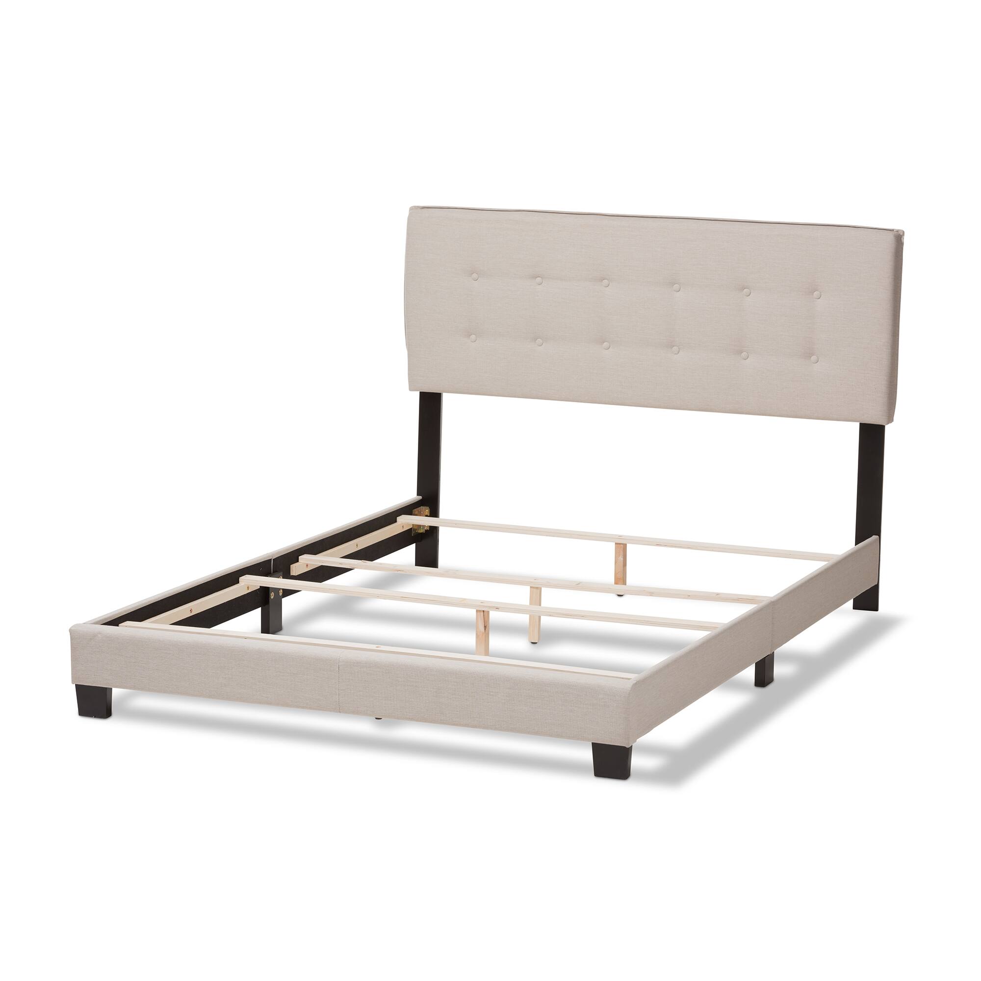 Left. Baxton Studio - Audrey Modern and Contemporary Fabric Upholstered Bed - Light Beige.