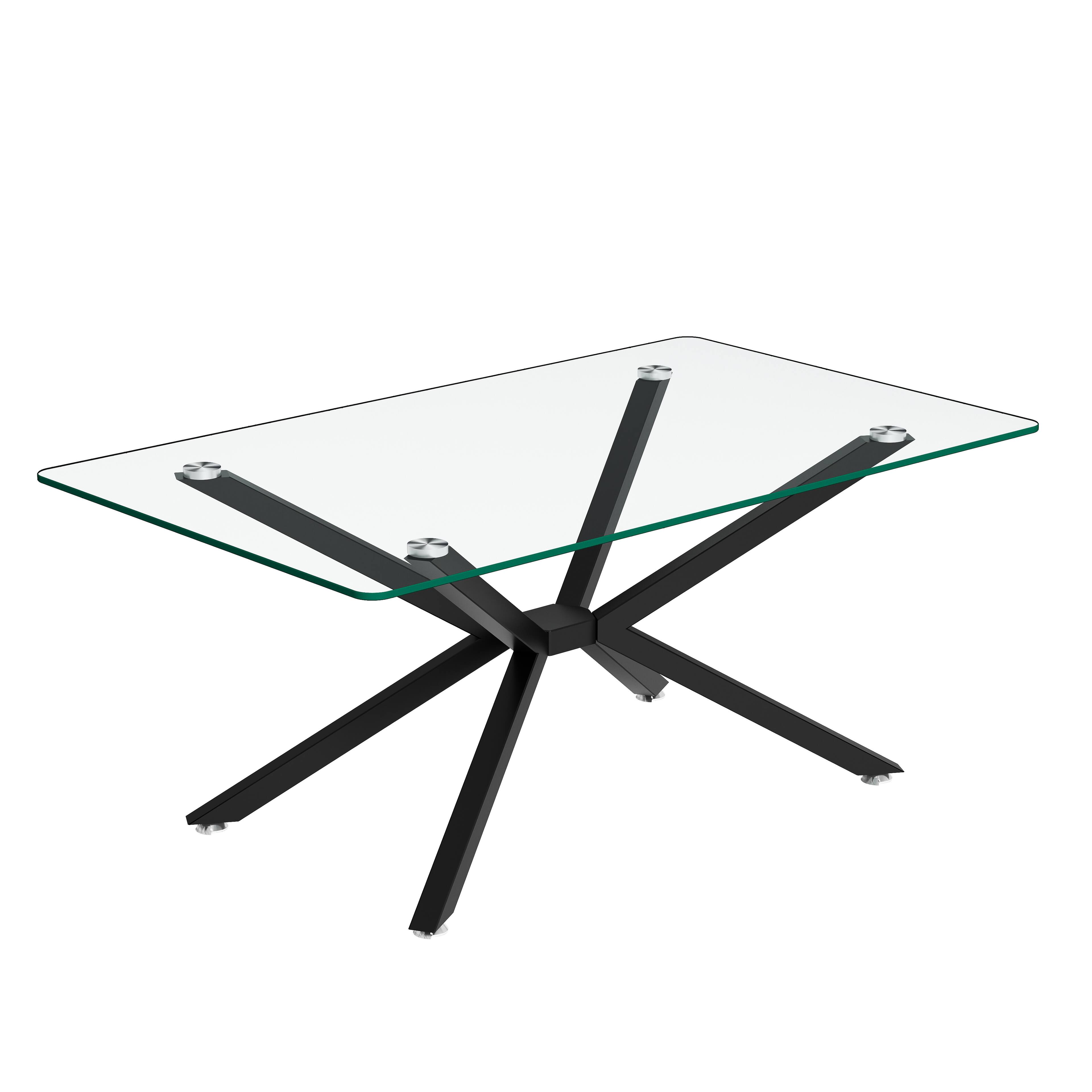 Alt View 3. Z-Edge - Rectangle Glass Coffee Table with Metal Legs, Modern Center Table for Living Room - Black.