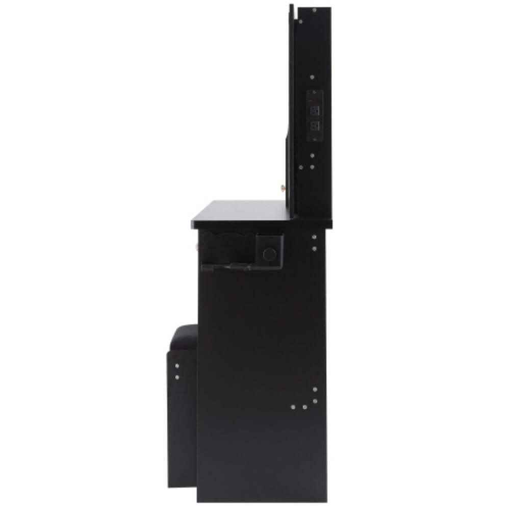 Alt View 1. LUCKY ONE - 37in Vanity Set with LED Sliding Mirror, 2AC+2USB, Hair Dryer Stand and Stool for Bedroom - Black.