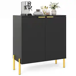 Gymax - 2-Door Buffet Cabinet Sideboard Cabinet w/ Shelf Metal Legs & Anti-Tipping Kits - Black