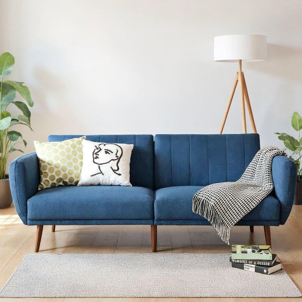 Kadyn - Loveseat Sofa, Modern Couch, Convertible Futon Sofa Bed Adjustable Couch Sleeper with Wood Legs-Navy - Blue