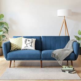 Kadyn - Loveseat Sofa, Modern Couch, Convertible Futon Sofa Bed Adjustable Couch Sleeper with Wood Legs-Navy - Blue