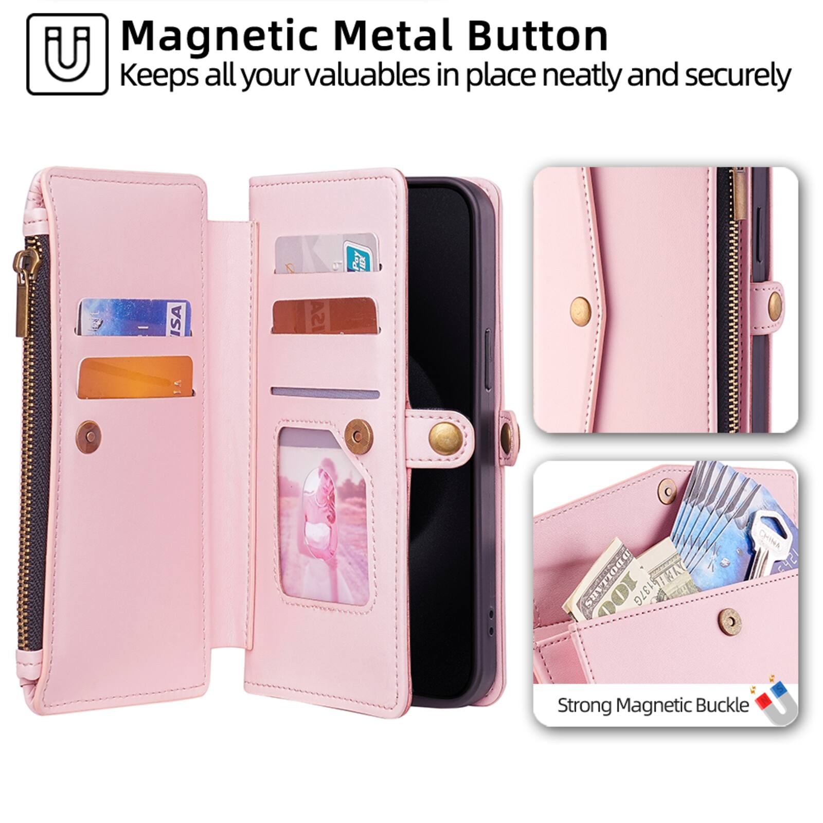 Magnetic Metal Button U Keeps all your valuables in place neatly and securely

ISA
ISA
SHVTIONO NE 187G

Strong Magnetic Buckle