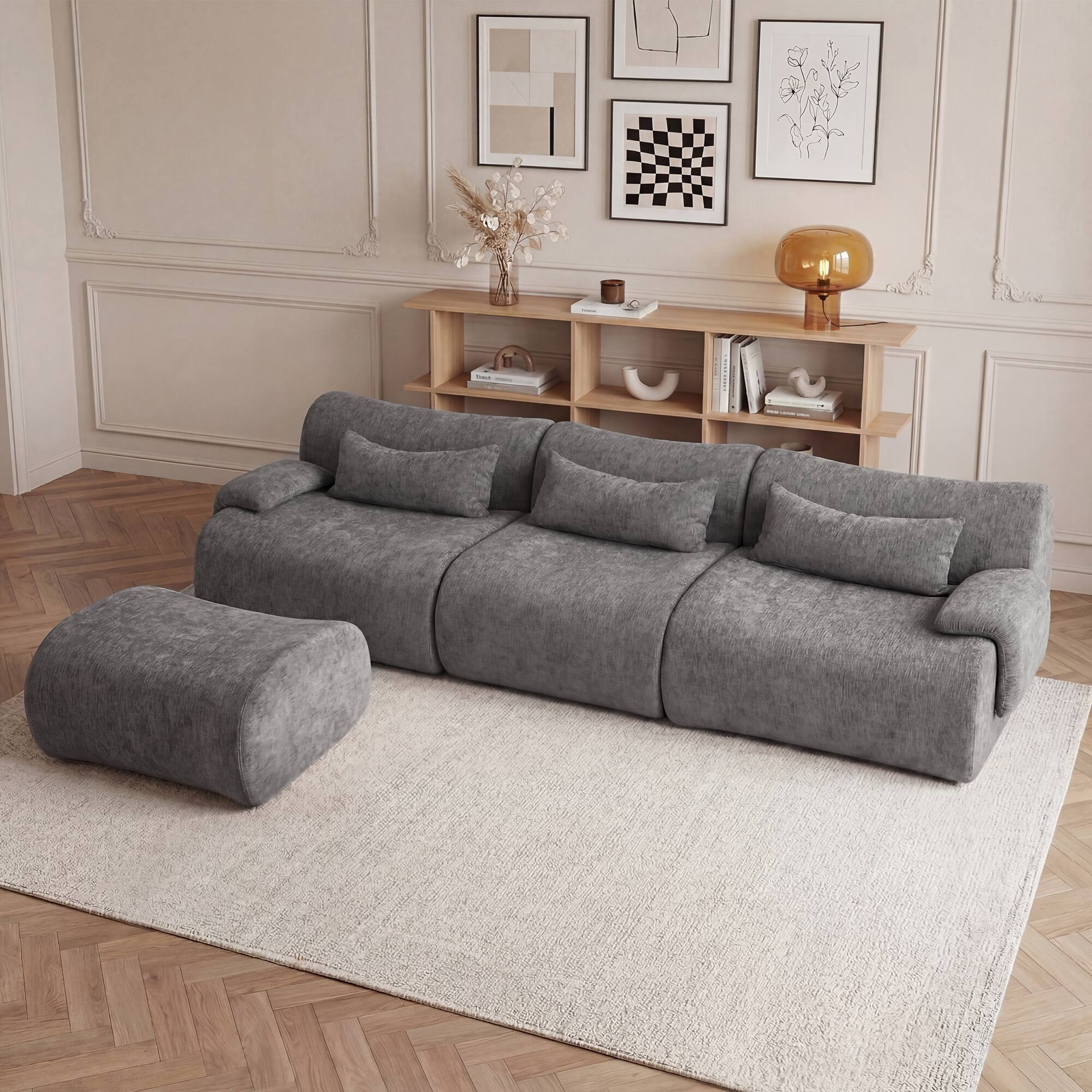 Angle. Anysun - Boneless Sofa – 3-Seat High-Quality, Anti-Slip Design, No Assembly, Curved Armrests, Streamlined Design - Grey.