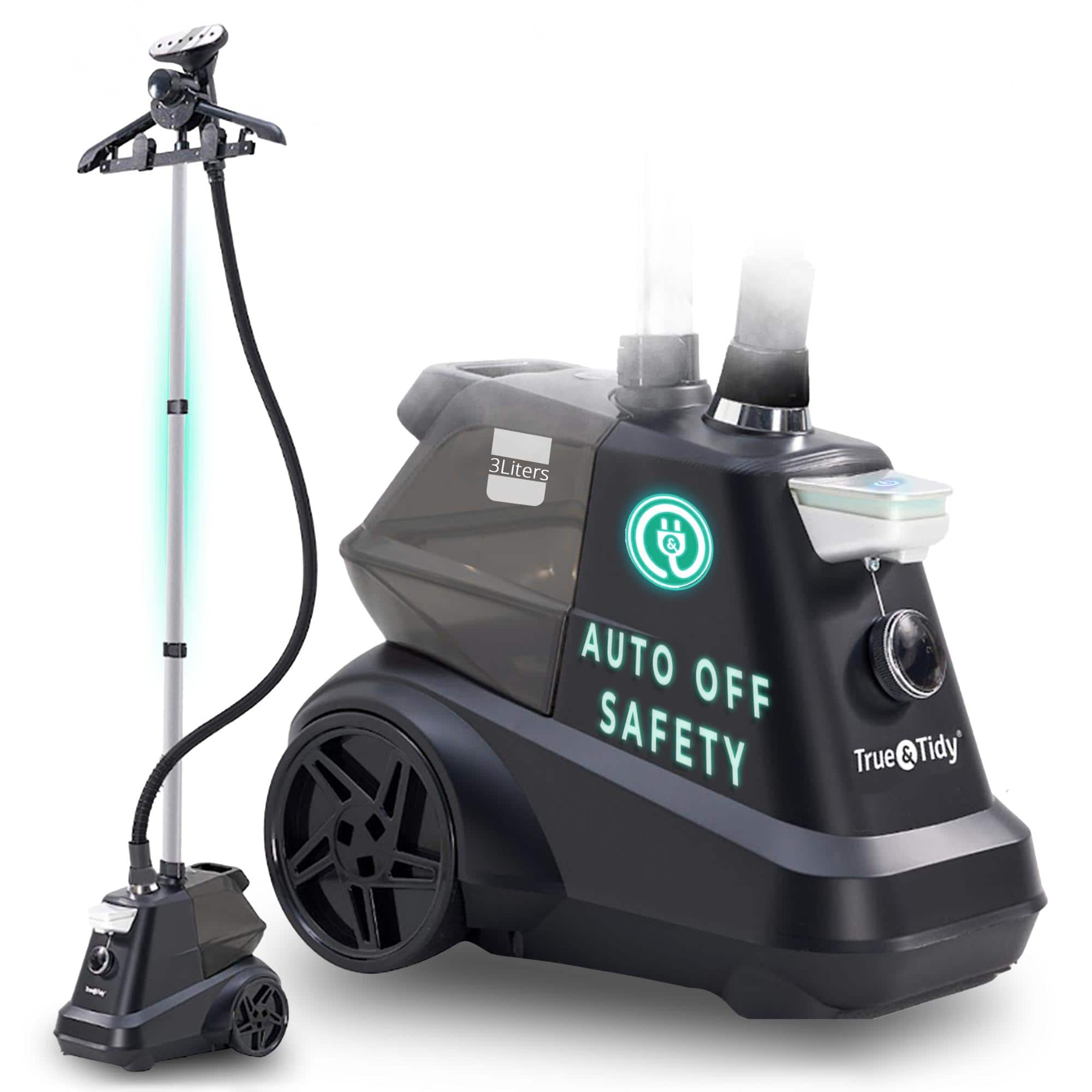 True & Tidy - Intelligent Industrial Garment Steamer with Smart Safety Automatic Shut-Off & 3 Steam Setting Selections - Black