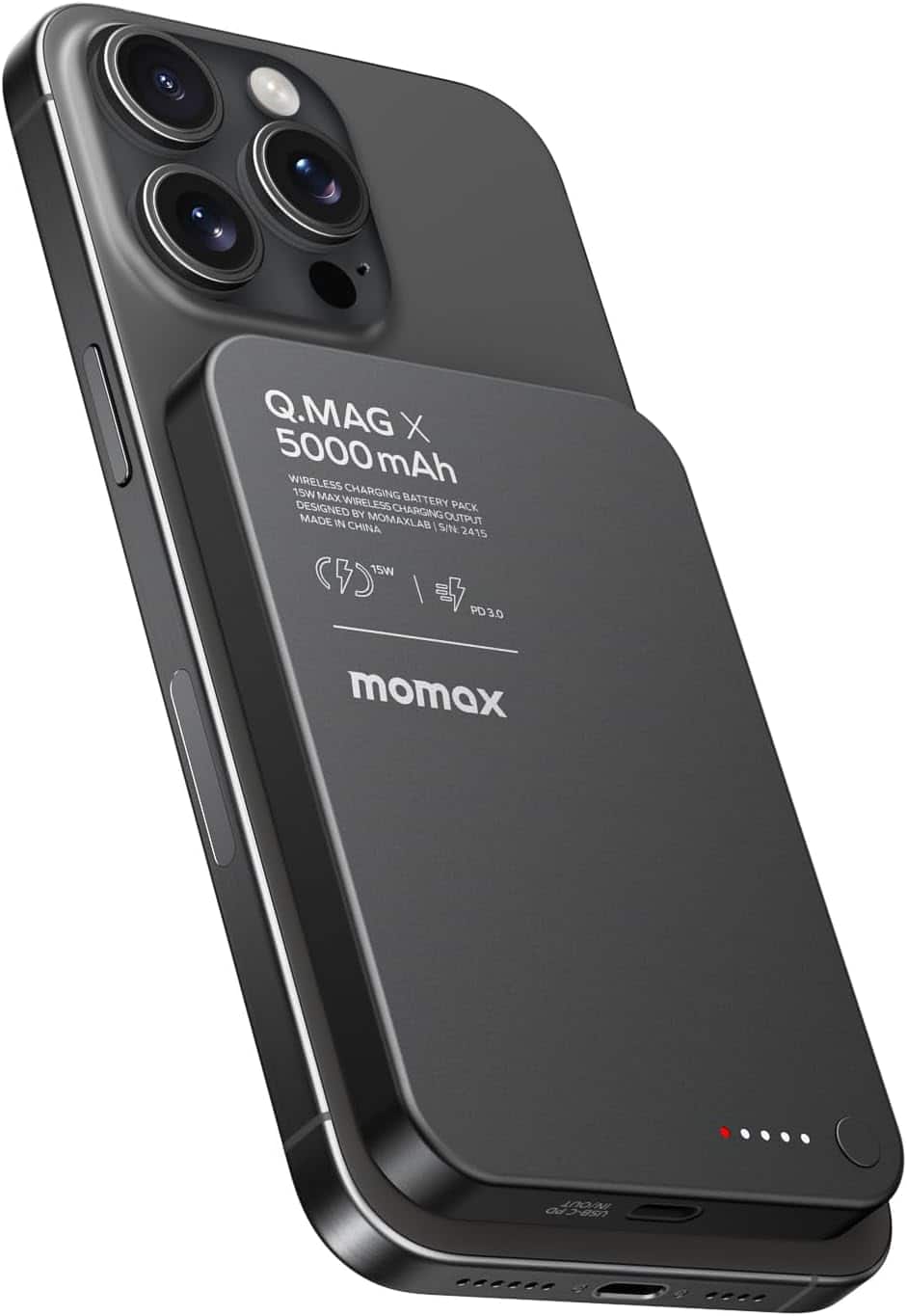 Q.MAG X 5000 mAh WIRELESS CHARGING 15W MAX WIRELESS ESS BATTERY PACK DESIGNED BY CHARGING MADE IN MOMAXLAB OUTPUT CHINA 1 5/N 2415 15W (V / PD3.0 3.0 momax ... 040
