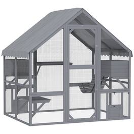 Pawhut - Large Catio Outdoor Enclosure, Wooden House with Waterproof Cover, 2 Condos, 4 Platforms, Bridge, Doors