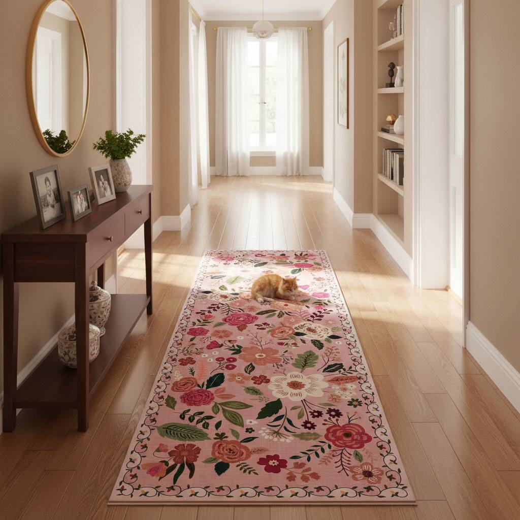 Alt View 1. FINEAK - Boho Runner Rug for Hallways Kitchen Rug Non Slip Washable Rugs - Pink.