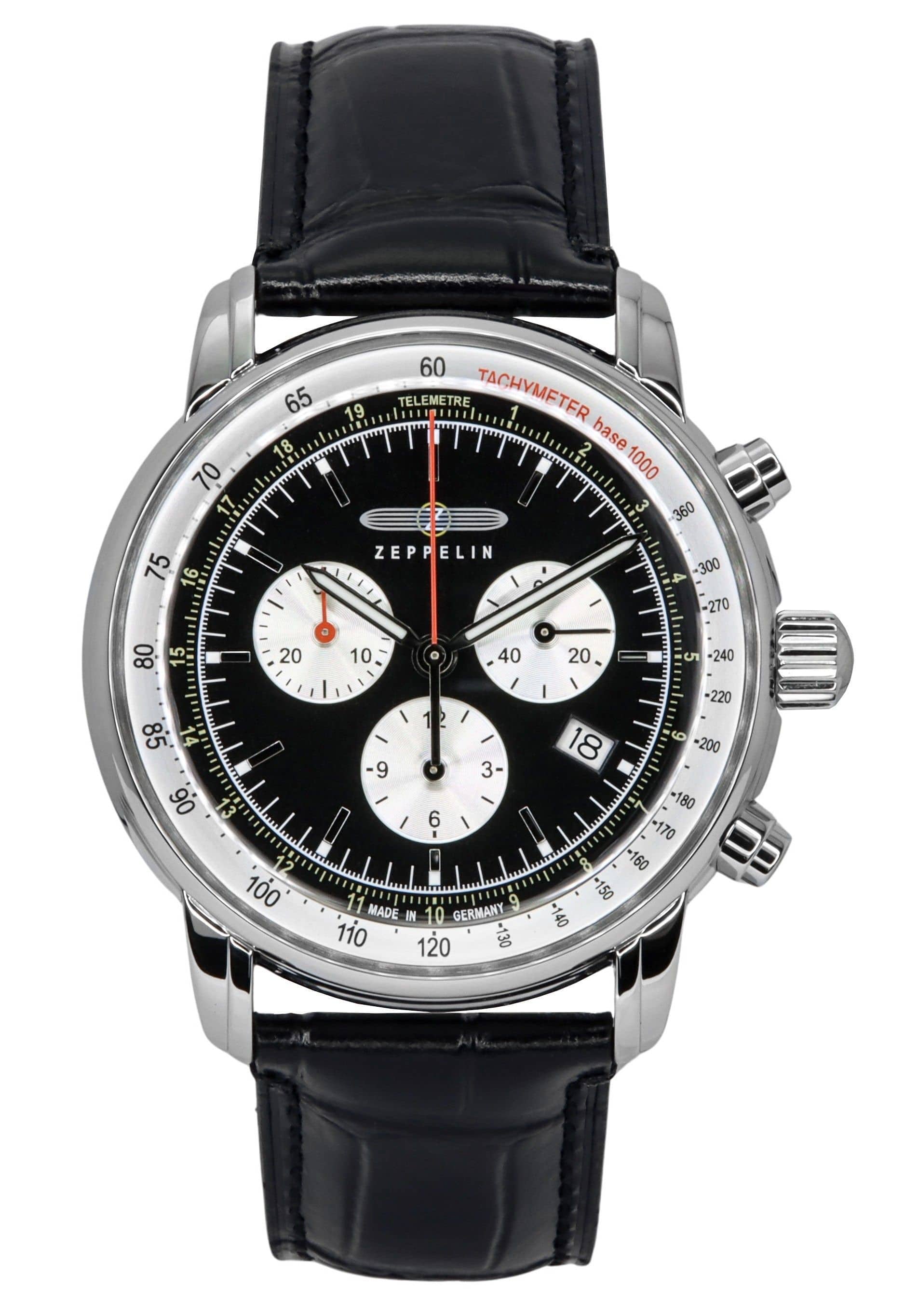 Zeppelin - LZ 14 Marine Chronograph Quartz 88882 Leather Strap Dial Men's Watch 50M - Black