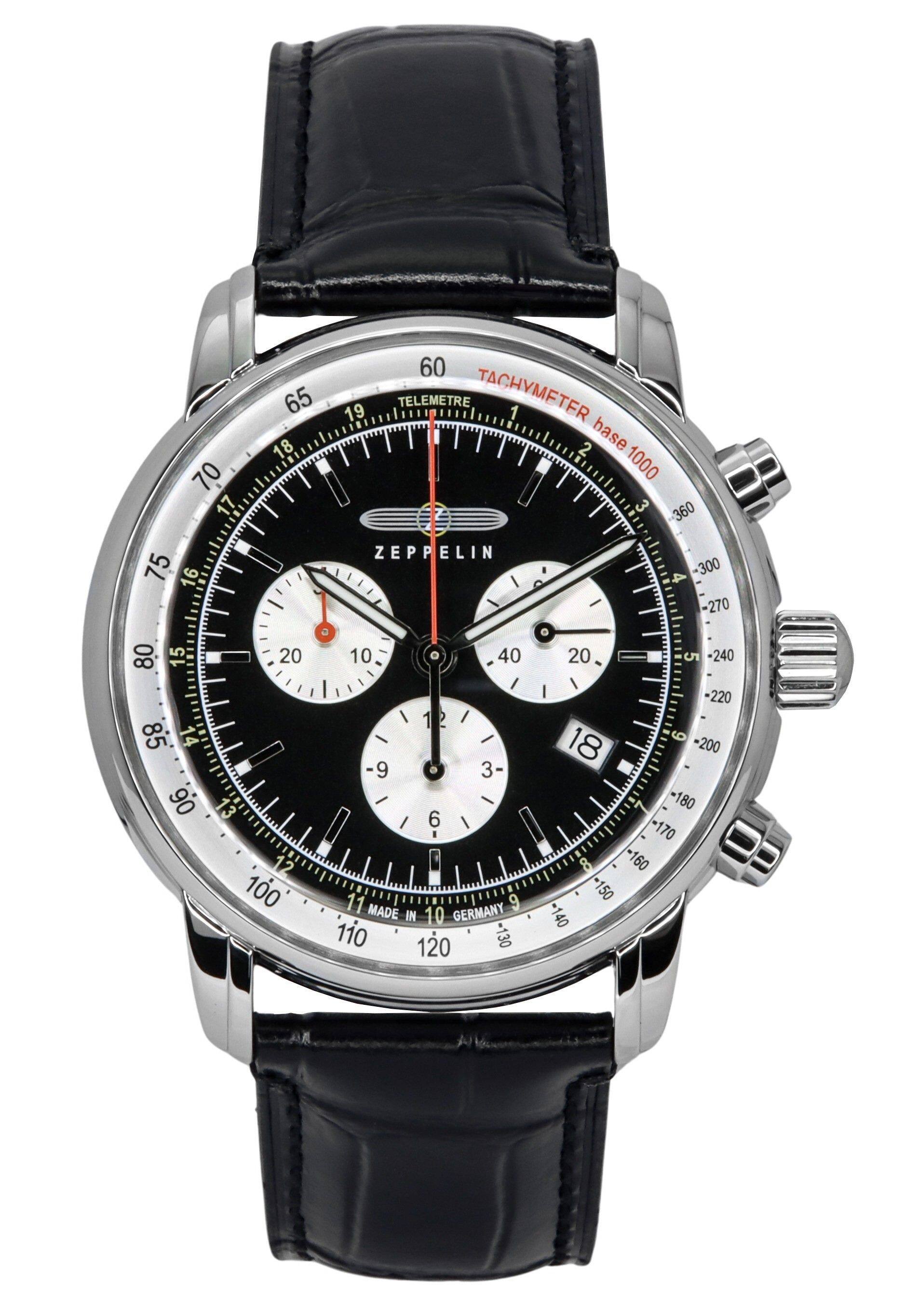 Zeppelin - LZ 14 Marine Chronograph Quartz 88882 Leather Strap Dial Men's Watch 50M - Black