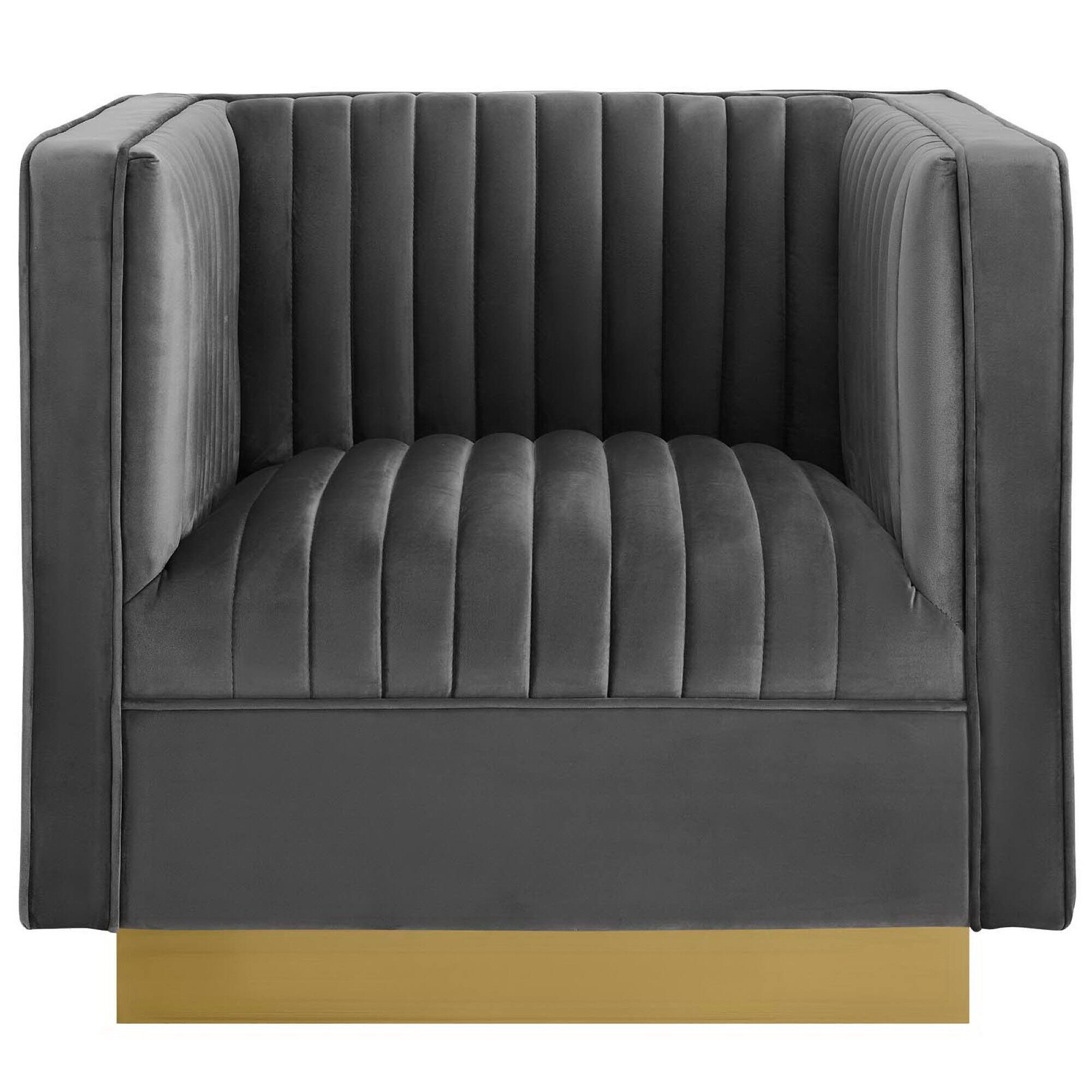 Back. Modway - Sanguine Vertical Channel Tufted Accent Performance Velvet Armchair by Modway - Gray.